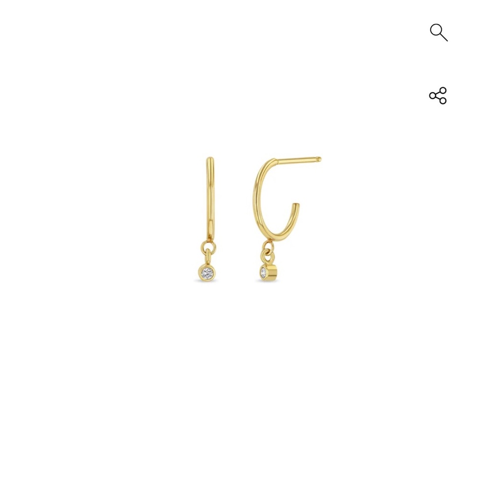 Zoe Chicco 14k Dangling Diamond Bezel Thin Huggie Hoops